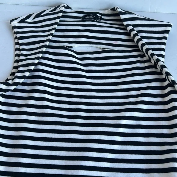 Kate Spade Saturday black and white stripe sleeveless mini dress w back cut out - Picture 13 of 15